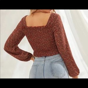 Floral smocked lettuce egde top